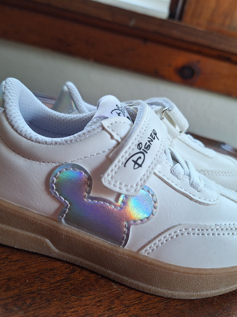 Disney Toddler White Sneakers with Holographic Mickey Accent